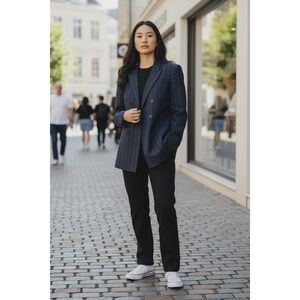 Limited America Navy Pinstripe 100% Wool Double Breasted Blazer Jacket Size 10